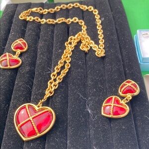 Gold and Red Heart Jewelry Set